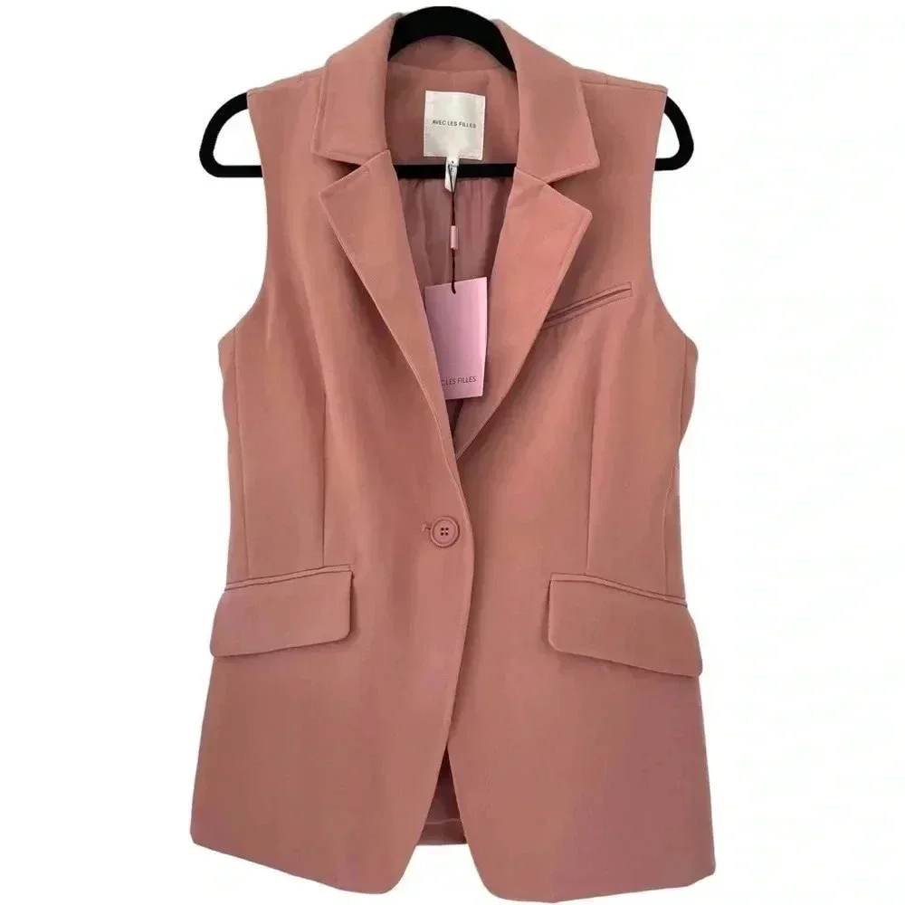 Avec Les Filles NWT Pink Blazer Sleeveless Vest